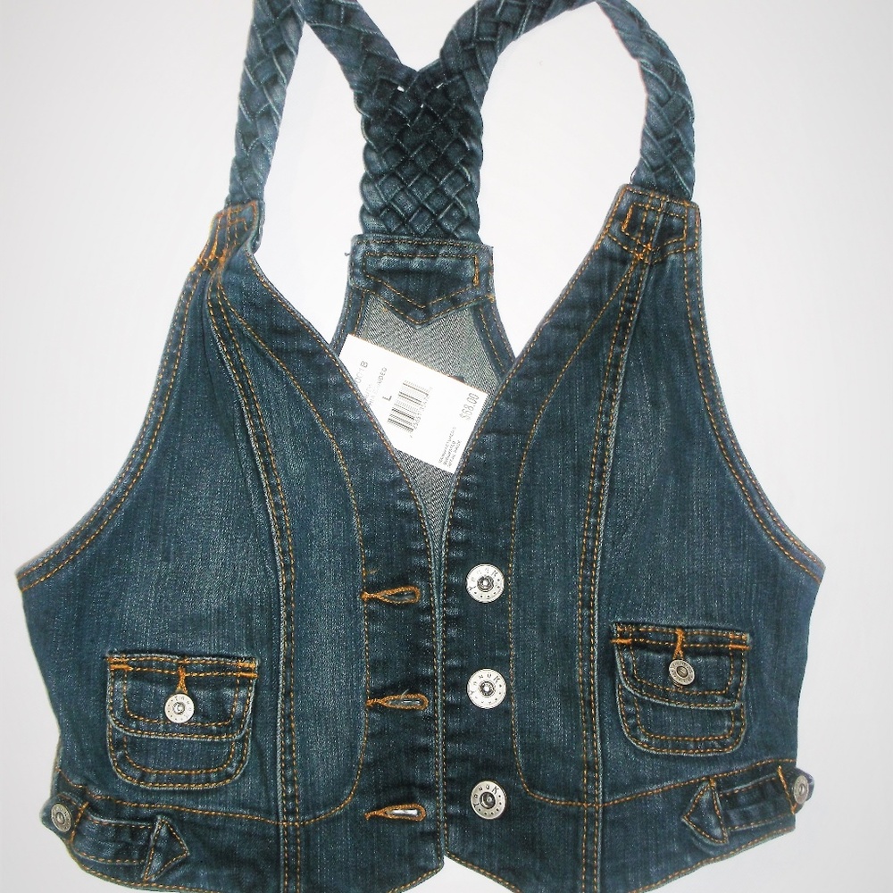 Yanuk Denim Sophia Braided Dark Blue Jean Vest, L
